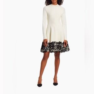 Lela Rose Ivory/Black Flare Hem Dress